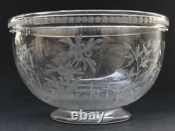 RARE ancien GRAND BOL COUPE CRISTAL signé DELVAUX décor gravé CHINOIS OISEAUX