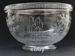 RARE ancien GRAND BOL COUPE CRISTAL signé DELVAUX décor gravé CHINOIS OISEAUX