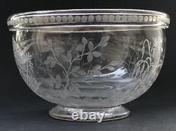 RARE ancien GRAND BOL COUPE CRISTAL signé DELVAUX décor gravé CHINOIS OISEAUX