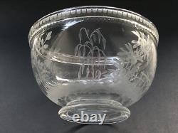 RARE ancien GRAND BOL COUPE CRISTAL signé DELVAUX décor gravé CHINOIS OISEAUX