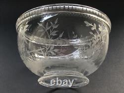 RARE ancien GRAND BOL COUPE CRISTAL signé DELVAUX décor gravé CHINOIS OISEAUX