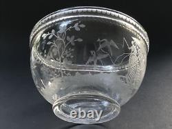 RARE ancien GRAND BOL COUPE CRISTAL signé DELVAUX décor gravé CHINOIS OISEAUX