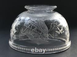 RARE ancien GRAND BOL COUPE CRISTAL signé DELVAUX décor gravé CHINOIS OISEAUX