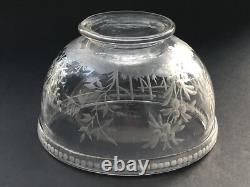 RARE ancien GRAND BOL COUPE CRISTAL signé DELVAUX décor gravé CHINOIS OISEAUX
