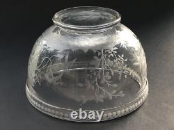 RARE ancien GRAND BOL COUPE CRISTAL signé DELVAUX décor gravé CHINOIS OISEAUX