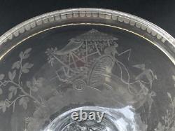 RARE ancien GRAND BOL COUPE CRISTAL signé DELVAUX décor gravé CHINOIS OISEAUX