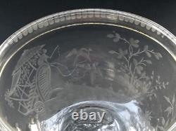 RARE ancien GRAND BOL COUPE CRISTAL signé DELVAUX décor gravé CHINOIS OISEAUX