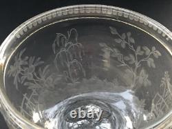 RARE ancien GRAND BOL COUPE CRISTAL signé DELVAUX décor gravé CHINOIS OISEAUX