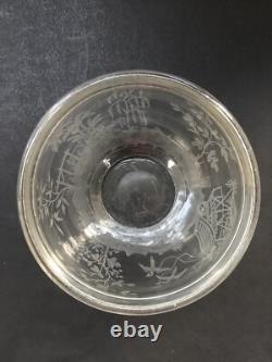 RARE ancien GRAND BOL COUPE CRISTAL signé DELVAUX décor gravé CHINOIS OISEAUX