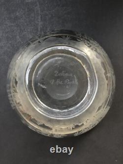 RARE ancien GRAND BOL COUPE CRISTAL signé DELVAUX décor gravé CHINOIS OISEAUX