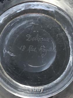 RARE ancien GRAND BOL COUPE CRISTAL signé DELVAUX décor gravé CHINOIS OISEAUX