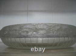 R. Lalique Ancien centre de table coupe cristal Floral signé 33cm