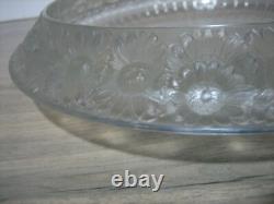 R. Lalique Ancien centre de table coupe cristal Floral signé 33cm