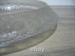 R. Lalique Ancien centre de table coupe cristal Floral signé 33cm