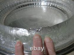 R. Lalique Ancien centre de table coupe cristal Floral signé 33cm
