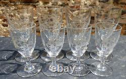 Rare 8 verres anciens à pied monogrammés cristal 2 tailles vin & eau Baccarat