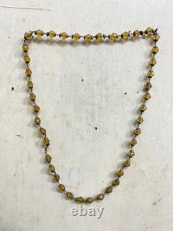 Rare Ancien Vintage Main Laiton Travail Verre Cristal Perles Collier, Collection