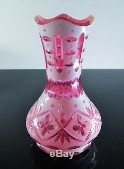 Rare Ancienne Vase En Cristal Overlay D'opaline Taille St Louis Fin XIX