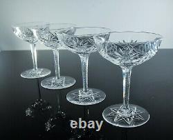 Rare Anciennes 4 Coupes A Champagne Cristal Souffle Et Taille Val St Lambert