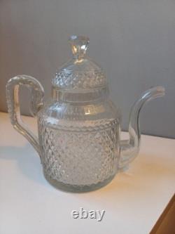 Rare Théière Cristal Soufflé Ancien Pointe De Diamant Baccarat St Louis Creusot