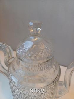 Rare Théière Cristal Soufflé Ancien Pointe De Diamant Baccarat St Louis Creusot