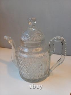 Rare Théière Cristal Soufflé Ancien Pointe De Diamant Baccarat St Louis Creusot