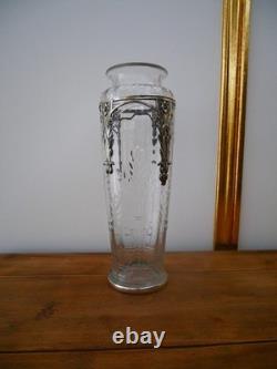 Rare ancien vase en cristal taillé Baccarat fleur feuille Argent catalogue 1916