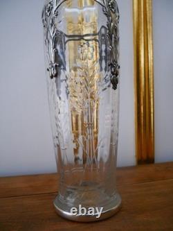 Rare ancien vase en cristal taillé Baccarat fleur feuille Argent catalogue 1916