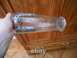 Rare ancien vase en cristal taillé Baccarat fleur feuille Argent catalogue 1916