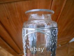 Rare ancien vase en cristal taillé Baccarat fleur feuille Argent catalogue 1916