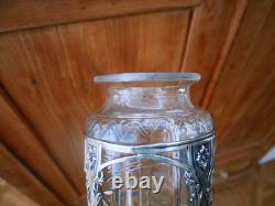 Rare ancien vase en cristal taillé Baccarat fleur feuille Argent catalogue 1916