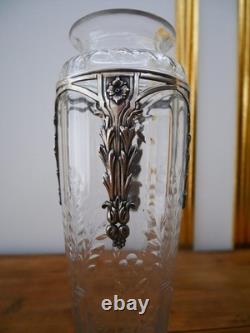 Rare ancien vase en cristal taillé Baccarat fleur feuille Argent catalogue 1916