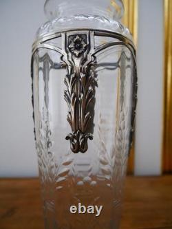 Rare ancien vase en cristal taillé Baccarat fleur feuille Argent catalogue 1916