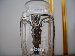 Rare ancien vase en cristal taillé Baccarat fleur feuille Argent catalogue 1916