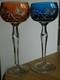 SAINT LOUIS 2 ANCIENS VERRES A VIN ROEMER CRISTAL DOUBLER COLORER ht 20 cm