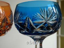 SAINT LOUIS 2 ANCIENS VERRES A VIN ROEMER CRISTAL DOUBLER COLORER ht 20 cm