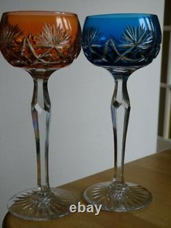 SAINT LOUIS 2 ANCIENS VERRES A VIN ROEMER CRISTAL DOUBLER COLORER ht 20 cm