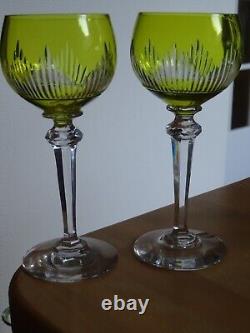 SAINT LOUIS 2 ANCIENS VERRES A VIN ROEMER JAUNE CRISTAL MODELE TIFLIS 18 cm