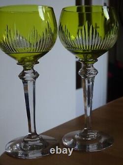 SAINT LOUIS 2 ANCIENS VERRES A VIN ROEMER JAUNE CRISTAL MODELE TIFLIS 18 cm