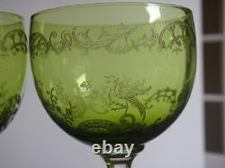 SAINT LOUIS 2 ANCIENS VERRES VIN ROEMER CRISTAL GRAVURE VERT CHARTREUSE 17,8 cm