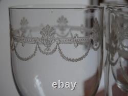 SAINT LOUIS 4 ANCIENS VERRES A VIN ROUGE CRISTAL GRAVURE STYLE EMPIRE ht 13 cm