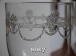 SAINT LOUIS 4 ANCIENS VERRES A VIN ROUGE CRISTAL GRAVURE STYLE EMPIRE ht 13 cm