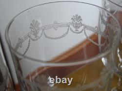 SAINT LOUIS 4 ANCIENS VERRES A VIN ROUGE CRISTAL GRAVURE STYLE EMPIRE ht 13 cm