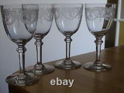 SAINT LOUIS 4 ANCIENS VERRES VIN BLANC APERITIF CRISTAL MOD MILLET ht 12 cm 1920