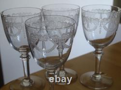 SAINT LOUIS 4 ANCIENS VERRES VIN BLANC APERITIF CRISTAL MOD MILLET ht 12 cm 1920