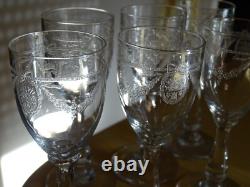 SAINT LOUIS 6 ANCIENS VERRES A LIQUEUR CRISTAL GRAVURE SAPHO 3219 ht 10,5 cm