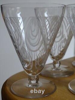 SAINT LOUIS 6 ANCIENS VERRES A VIN BLANC CRISTAL MODELE ASTRID ART DECO ht 9 cm