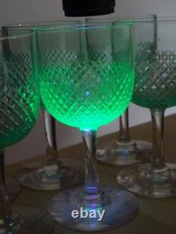 SAINT LOUIS 6 ANCIENS VERRES PORTO APERITIF CRISTAL TAILLER OURALINE ht 10,8 cm