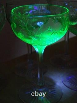 SAINT LOUIS 6 ANCIENS VERRES PORTO APERITIF CRISTAL TAILLER OURALINE ht 11 cm