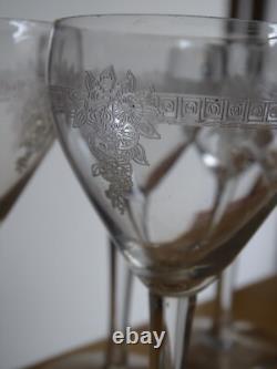 SAINT LOUIS 7 ANCIENS VERRES APERITIF PORTO CRISTAL GRAVURE COLI 1930 ht 12 cm